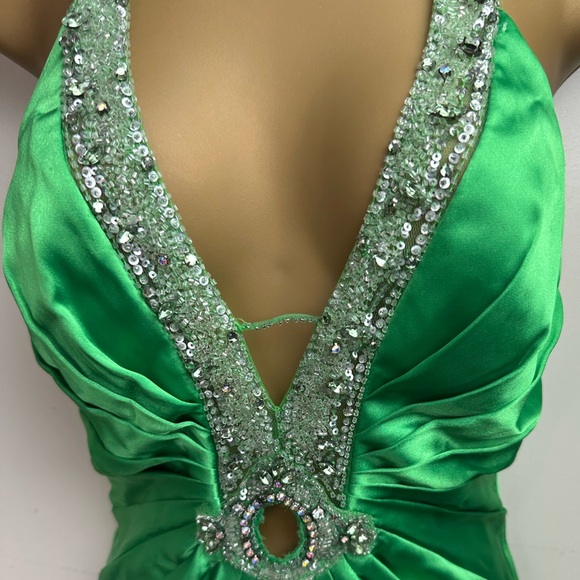 Cache Gorgeous Satin Rhinestones Beaded Sequin 90’s/Y2K Vintage Gown 2 *FLAWS* - Picture 7 of 16